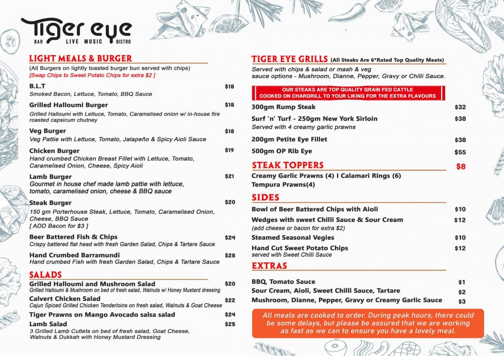 Lunch and Dinner – Tiger Eye